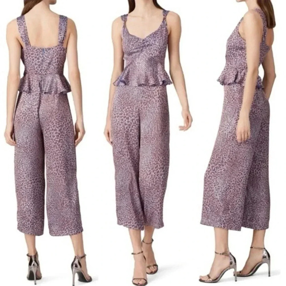 Waverly Grey Ivy Leopard Print Peplum Cropped Jumpsuit Women’s Size 2 XS - Picture 1 of 8